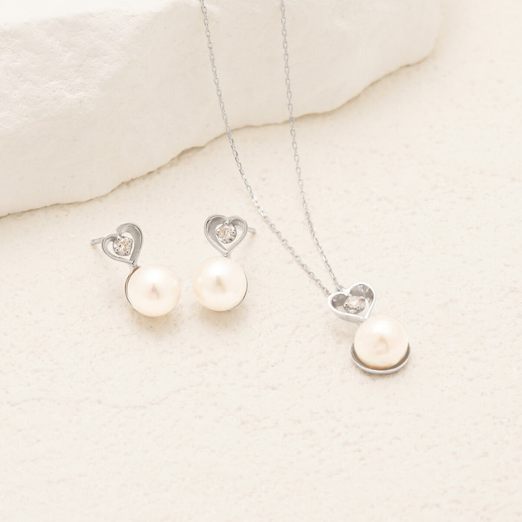 ESTELLE エステール 6月誕生石 K10 ホワイトゴールド あこや真珠 ハート ネックレス ホワイトゴールド