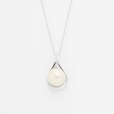 6月誕生石 K10 ホワイトゴールド あこや真珠 しずく ネックレス