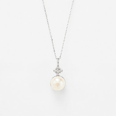 6月誕生石 K10 ホワイトゴールド あこや真珠 ネックレス