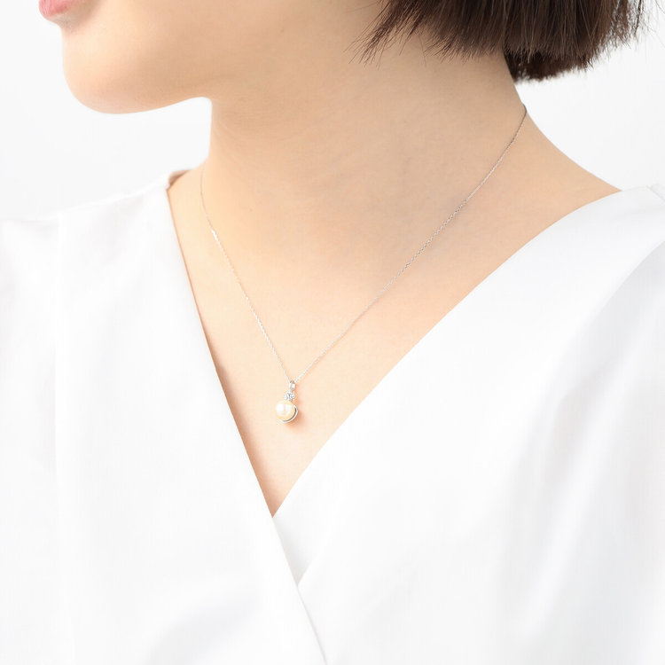 ESTELLE エステール 6月誕生石 K10 ホワイトゴールド あこや真珠 ネックレス ホワイトゴールド