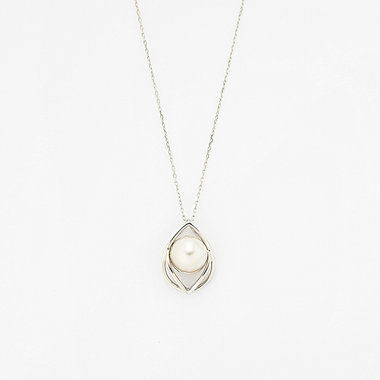 6月誕生石 K10 ホワイトゴールド あこや真珠 ネックレス