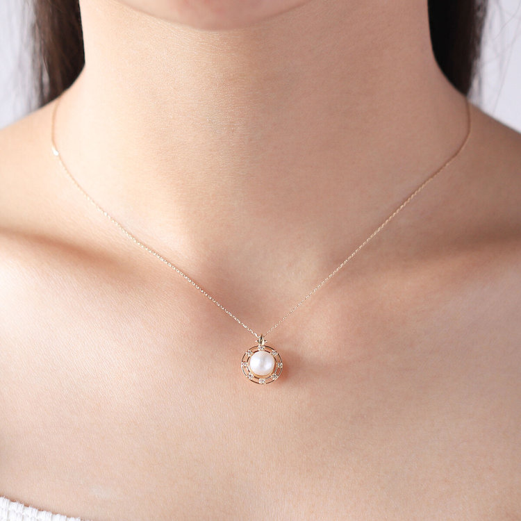 ESTELLE エステール 6月誕生石 K10 イエローゴールド あこや真珠 ネックレス イエローゴールド