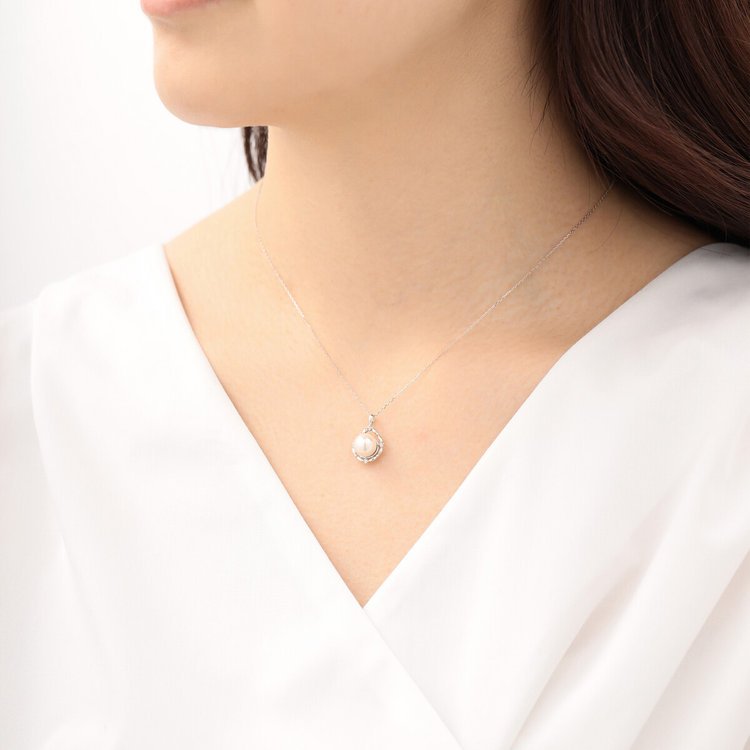 ESTELLE エステール 6月誕生石 K10 ホワイトゴールド あこや真珠 ネックレス（7.5mm-8.0mm） ホワイトゴールド