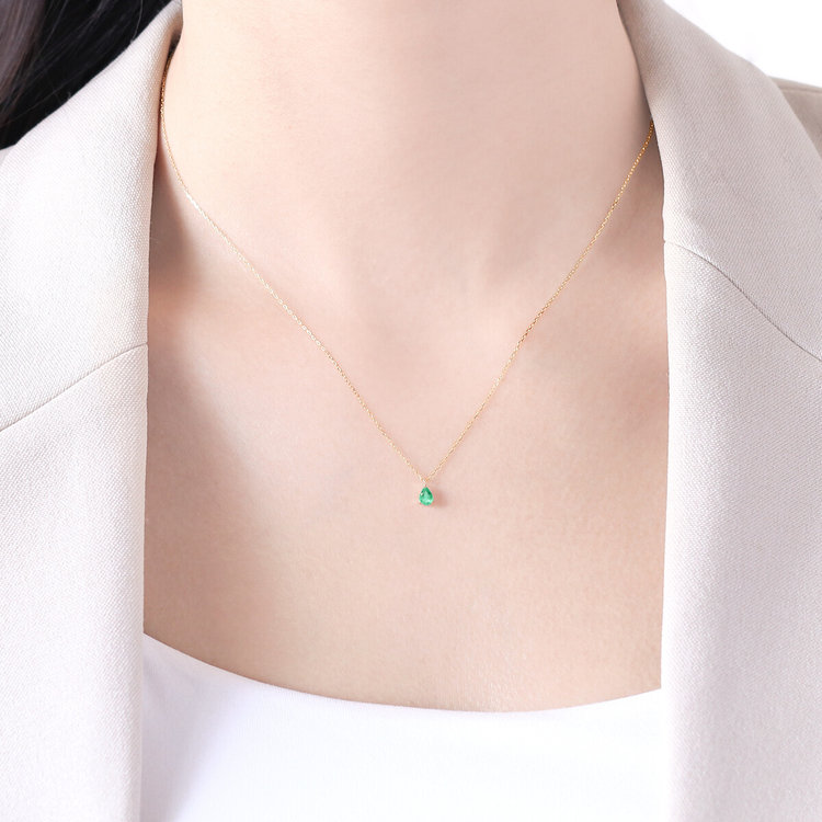 ESTELLE エステール 【WEB限定】5月誕生石 K10 イエローゴールド エメラルド しずく ネックレス イエローゴールド