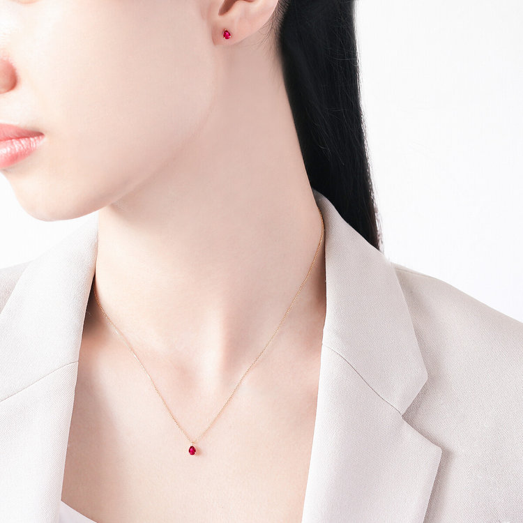 ESTELLE エステール 【WEB限定】7月誕生石 K10 イエローゴールド ルビー しずく ネックレス イエローゴールド