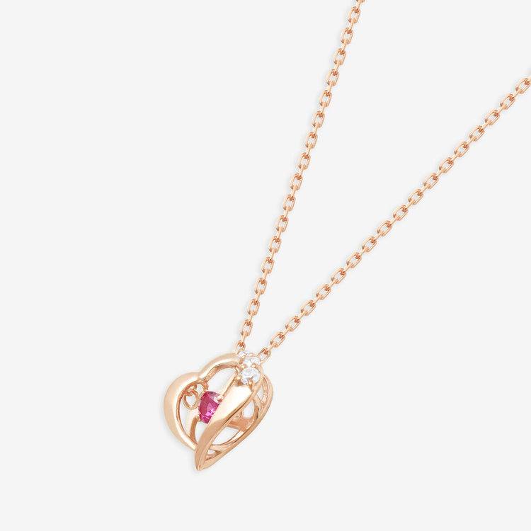 ESTELLE エステール 【Mood】【ダンシングストーン】シルバー ピンクゴールドメッキ シンセティックルビー ハート ネックレス ピンク