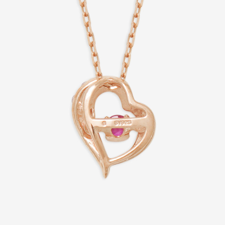 ESTELLE エステール 【Mood】【ダンシングストーン】シルバー ピンクゴールドメッキ シンセティックルビー ハート ネックレス ピンク