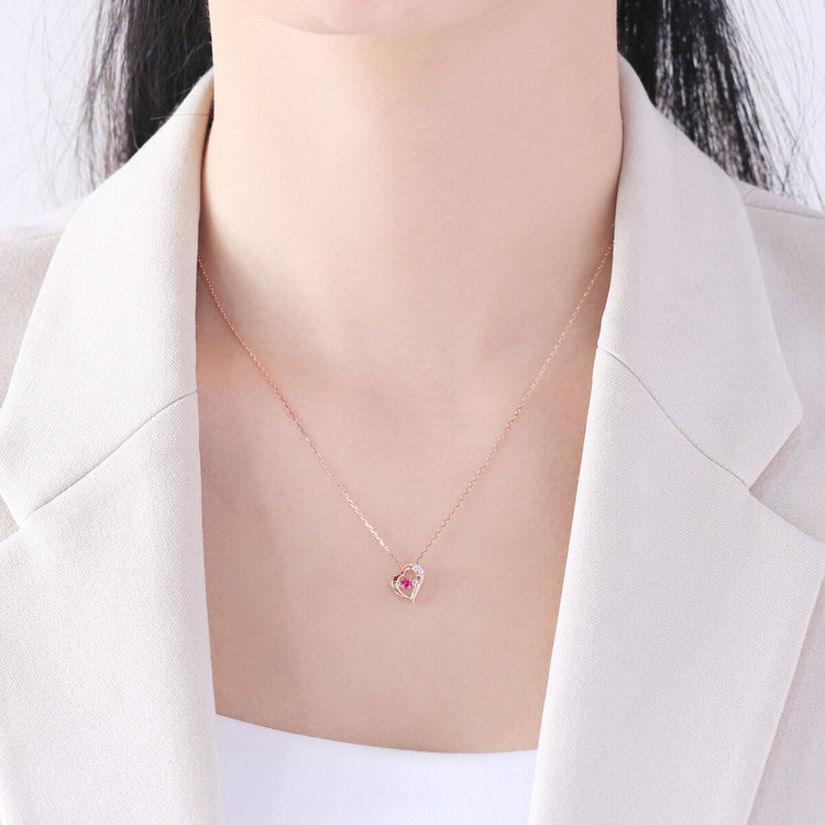 ESTELLE エステール 【Mood】【ダンシングストーン】シルバー ピンクゴールドメッキ シンセティックルビー ハート ネックレス ピンク