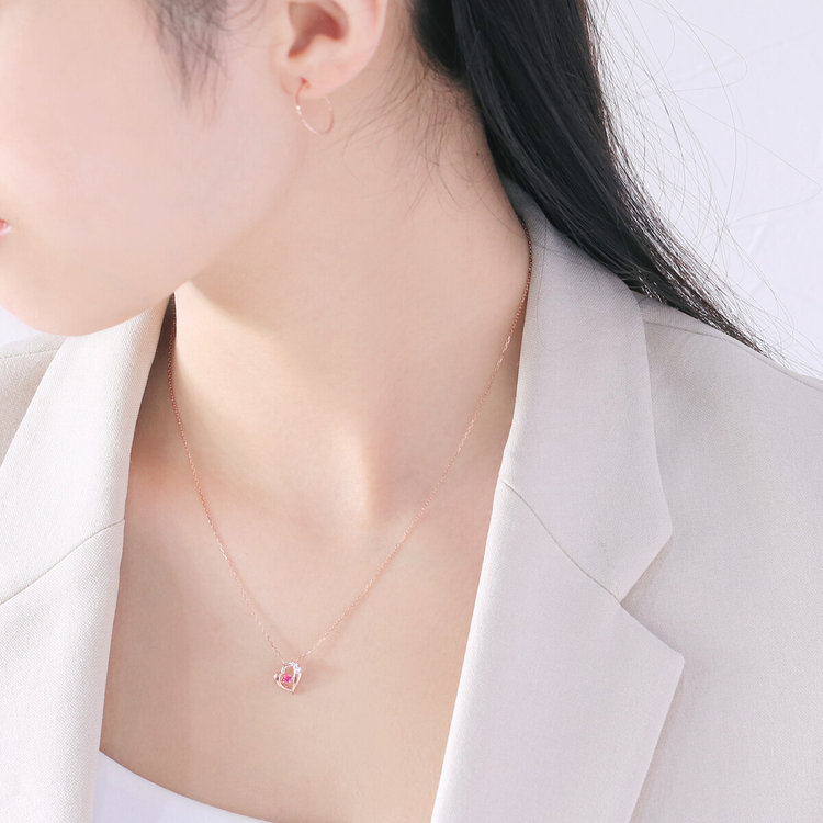 ESTELLE エステール 【Mood】【ダンシングストーン】シルバー ピンクゴールドメッキ シンセティックルビー ハート ネックレス ピンク