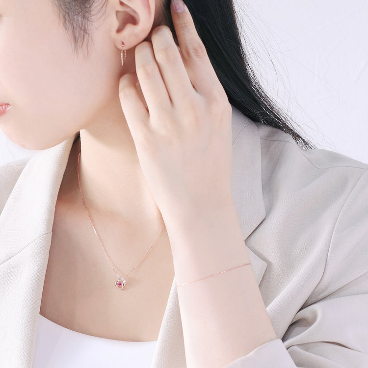 ESTELLE エステール 【Mood】【ダンシングストーン】シルバー ピンクゴールドメッキ シンセティックルビー ハート ネックレス ピンク