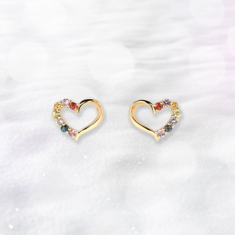 K10イエローゴールド マルチカラーハートピアス